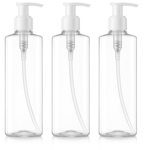 Empty Pump Bottles 16-Ounce Dispenser for Shampoo, Creams, Body Wash, Hand Soap, Self-Tanners, Lotion, BPA-Free (Pack of 3)