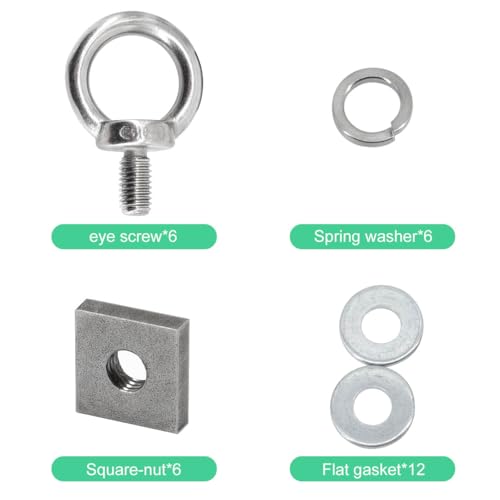 Image of 6pcs T Track Mount Tie Down Anchor Kit M6 for Roof Rack 304 Stainless Steel with Nuts & Lifting Eye Bolts for 4WD Awnings & Accessories