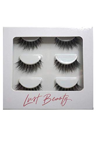 Faux Mink Eyelashes Multipack by Lust Beauty - Handmade Wispies 3D Fluffy Korean Fiber Natural Set - Long Reusable with Clear Invisible Band - 3 Pairs