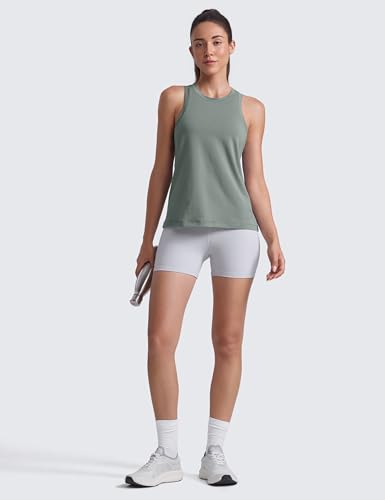 CRZ YOGA Cotton-Blend Workout Racerback Tank for Women Athletic High Neck Breathable Tops Casual Basic Sleeveless Shirts3