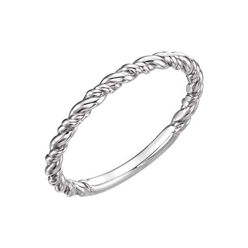 Solid 925 Sterling Silver Stackable Wedding Anniversary Rope Ring Band (Width = 2mm) - Size 9