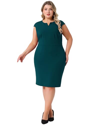 Image of Agnes Orinda Plus Size Sheath Dresses for Women Notched V Neck Sleeveless Business Pencil Work Dress
