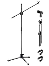 [Adjustable Telescopic Arm] The recording microphone stand arm can be folded flat and rotated, offering flexibility to adjust the stand according to your needs. The PVC rubber handles on the feet ensure stability, durability, and resistance to damage...