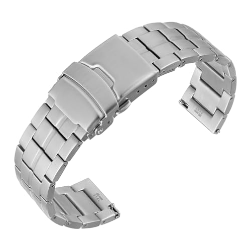 ANNEFIT Stainless Steel Watch Band 20mm, Metal Watch Strap with Double Folding Lock Buckle for Men Women (Silver)