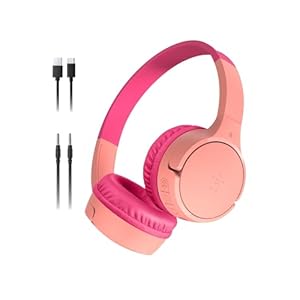 Belkin SoundForm Mini – Wireless Bluetooth Kids Headphones with 30H Battery Life, 85dB Safe Volume Limit, Built-in Microphone – Kids On-Ear Earphones for iPhone, iPad, Fire Tablet & More – Pink