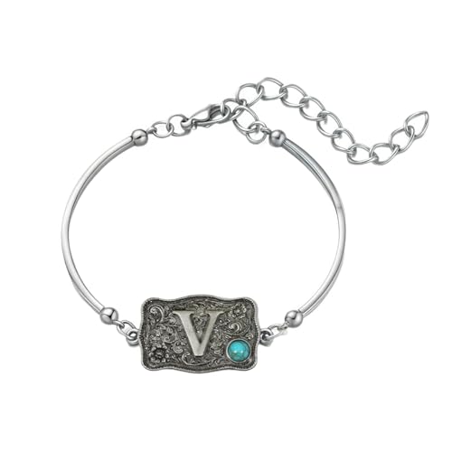 Image of Belt Buckle Bracelet Initial Letter A-Z Bracelets Western Cow Tag Bracelet Belt Buckle Necklace Western Style Initial Letter Pendant Necklace