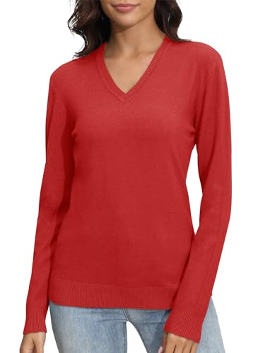 Image of EXCHIC Women's Long Sleeve V-Neck Casual Sweaters Fall Classic Soft Knit Top 2026 Fit Basic Pullover Tops