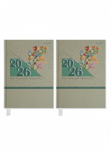Image of TULMAN 2026 Diary Pack of 2 Hardcover Design Everyday Notebooks (23 x 18 cm), Best for Study Planner, Personal Journal, Business Planning & Stationery Lovers - muted green