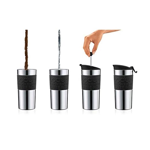 Bodum Travel Press Cafetière, French Press System, dubbelwandig, 0,35 liter, zwart