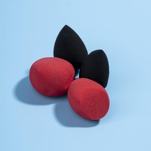 Image of PAC Mini Sponge Set (4 Pc) | Beauty Blender Set, Makeup Sponge | Soft Water Drop, Egg Cut Shape for Foundation, Creams & Powders | For Normal Skin Types - Soft, Reusable & Washable (Black, Red)