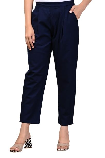 Image of Women Elastic Waist Regular Fit Casual Cotton Trouser Pants
