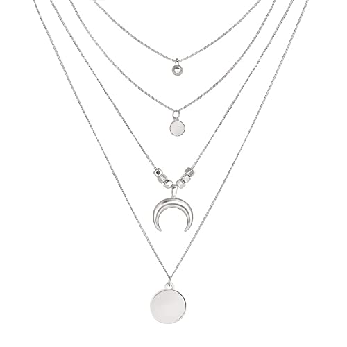 Maverick Niche 4 Layer Moon Disc Necklace for Women (Silver) (B09ML5XXYW) Amazon Price History, Amazon Price Tracker