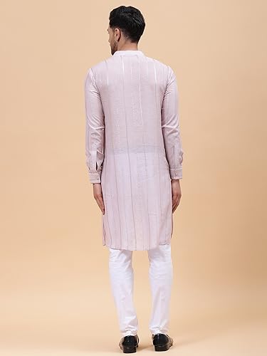 Image of See Designs Pink Regular Fit Striped Kurta