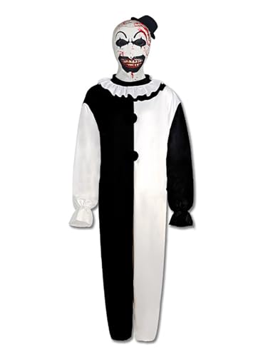 TOPOQ Terrifier Art The Clown Costume & Scary Killer Clown Joker Mask For Adults Halloween Terrifier Costume Clowns Jumpsuit Outfits Onesie Cosplay Party Fancy Dress