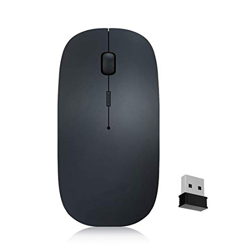 YOMYM Souris sans Fil Rechargeable Silencieux, Mini Souris Optique Ultra Mince 1600 DPI pour PC/Tablet/Laptop (Noir), USB Câble Compris (Noir)