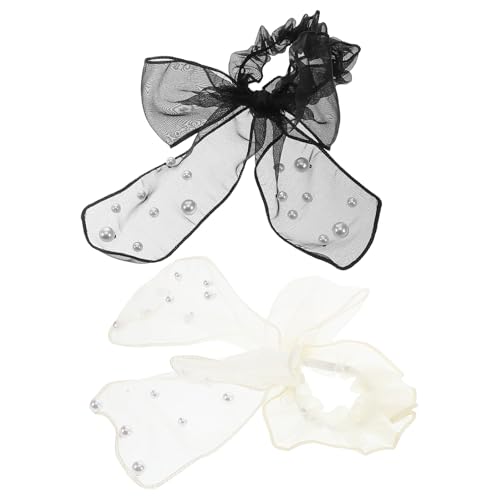 Scrunchies élégants avec nœud et perles lot de 2 élastiques cheveux en résille