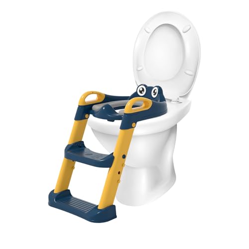 補助便座 トイレトレーニング 子供おまる ト 折りたたみ式 2段階高さ調整 トイレ補助 イレ踏み台 子供 滑り止めの底デザイン 耐荷重50kg 2歳以上の子供に適用 自宅トイレとの適合率98%以上 PUシートクッション付き (イエローとブルー)