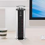 CURUK Pop Up Sockets for Kitchen Worktops with 3 USB Ports(2 Type C and 1 USB-A), 3 Plug Extension Recessed Desk Power Socket with 1.8M Cable for Home, Office - Silver