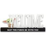 Disney Star Wars Baby Yoda Welcome Tabletop Decor - May the Force Be With You Metal Baby Yoda Decoration on Black Wood Base
