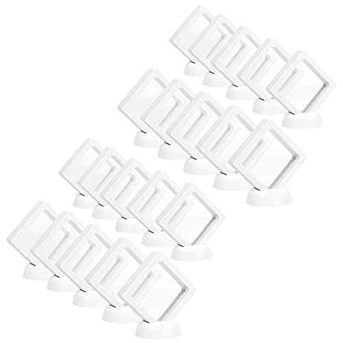 Sxmrmnx Caja expositora de monedas, juego de 20 soportes flotantes 3D con soportes para medallones AA, joyas