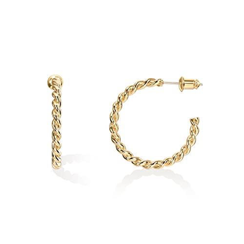 PAVOI 14K Gold Plated 2.5mm Twisted Rope Hoop Earrings for Women ...