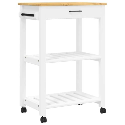 vidaXL Carrito de Cocina, Organizador de Comida Verduras Té, Carro de Servicio, Almacenamiento para Baño Salón Estudio, Madera Maciza de Pino