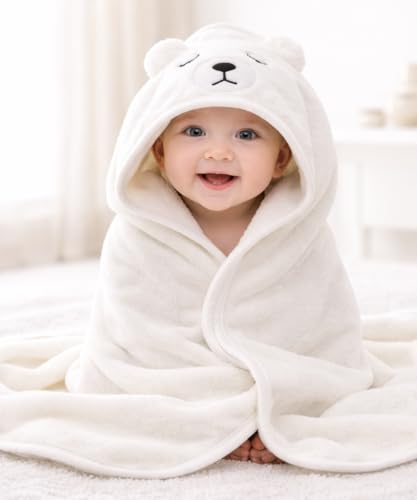 Image of First Kick Ultra Soft Hooded Baby Bath Towel, Premium Absorbent Quick Dry Newborn Towel, Gentle on Skin, Infant Bath Towel for 0-2 Years, Baby Boys & Girls, Large Size