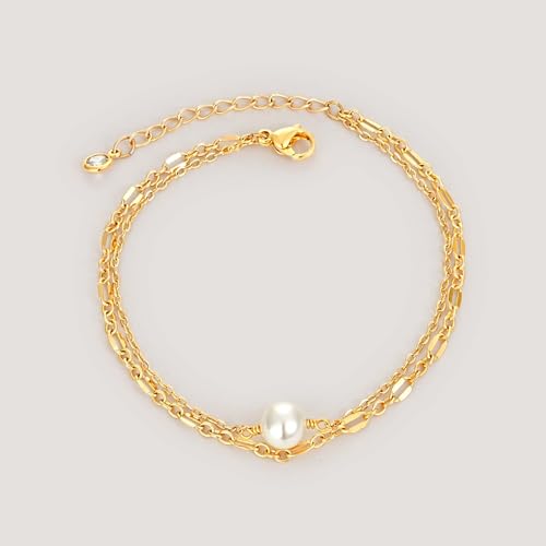 Image of MEVECCO Bracelet for Women 14K Gold Plated Dainty Chain Simple Jewelry Cute Handmade Minimalist for Her