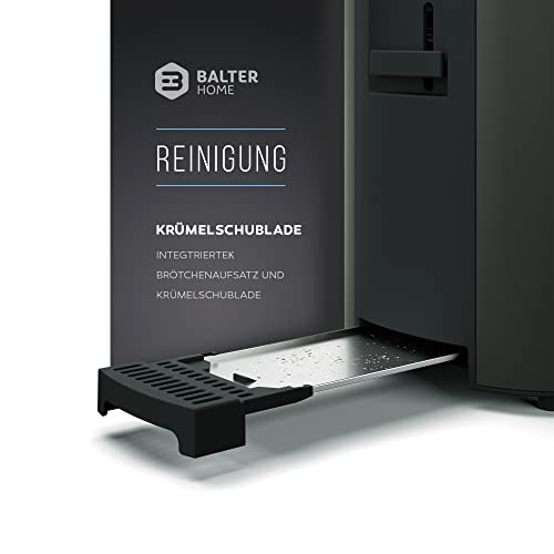 Balter Toaster 4 Scheiben, Langschlitz, Edelstahl, Brötchenaufsatz, LCD Display mit...