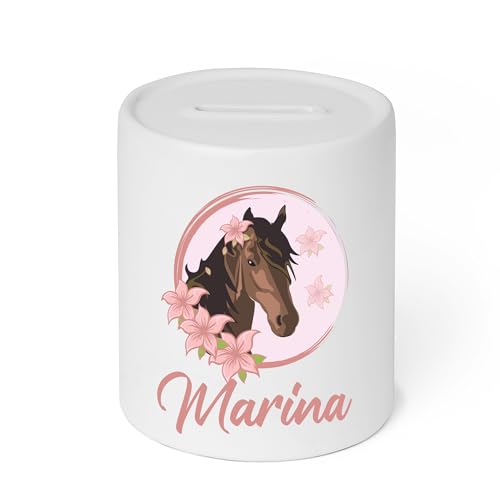 Tirelire pour enfant, personnalisable, avec nom et motif de cheval, pour fille, en céramique, de qualité supérieure, pour anniversaire ou rentrée des...