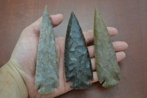 3 PCS ASSORT Agate Stone SPEARHEAD Arrowhead Point 4 1/2