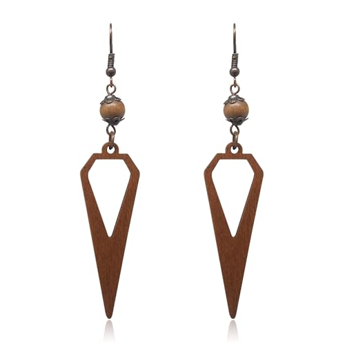 Handmade Antiqued Wooden Round Earrings for Women Girls Vintage B...