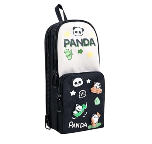 Image of Black Panda Kawaii Pencil Pouch 3 Compartment Cute Pencil Poucha,Large Capacity for Cute Pencil Cases for Pencil Pouch Pencil for Kids (A8)