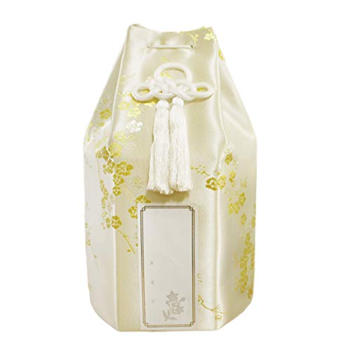 仏具 骨壷 梅 シルク 戒名シールつき 3.5寸 イエロー 覆い袋のみ 骨壷カバー