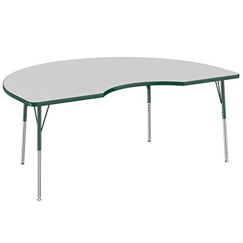Image of FDP Kidney Activity School and Office Table (48 x 72 inch), Standard Legs with Swivel Glides for Collaborative Seating Environments, Adjustable Height 19-30 inches - Gray Top and Green Edge