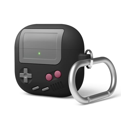 elago AW5 Compatibile con Cover per AirPods 4 (2024) - Custodia Compatibile con Apple AirPods 4, Design Classico di Console di Gioco Portatile Retrò, Moschettone Incluso (Nero)