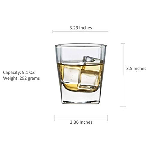 Image of Premium Crystal Whiskey Glasses Set of 6 Large Lead-Free Crystal Glass Tasting Cups Scotch Glasses Tumblers for Drinking Irish Whisky Bourbon Tequila (Square Tumbler, 6 * 9.1oz)