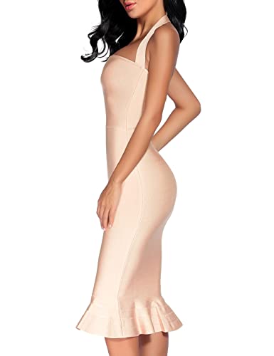 Image of houstil Women's V Neck Halter Fishtail Bandage Bodycon Dress Party