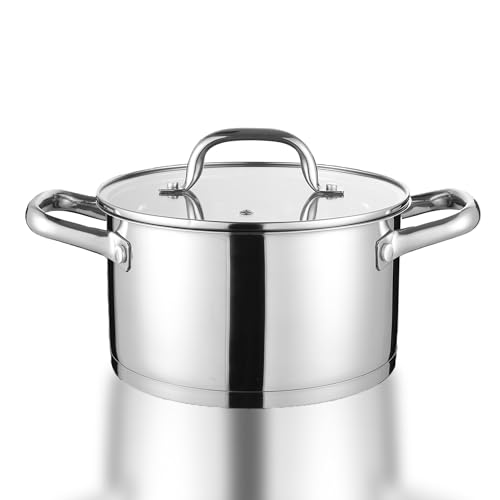Herogo Kochtopf 26 cm, 6,7 L Edelstahl Suppentopf Induktion Topf mit Glasdeckel, Nudeltopf Fleischtopf Gemüsetopf für alle Herdarten, ungestrichen & spülmaschinenfest