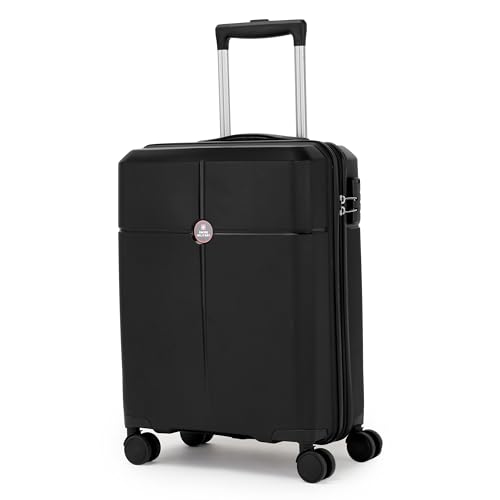 Image of SWISS MILITARY Jazz 55cm Hard Luggage Trolley Bag with 45L Capacity, 360 Rotatable Wheels, 3 Dial Lock and a Durable PP Body, Lightweight, Stylish and Secured, Suitcase Bags for Travel (Black)