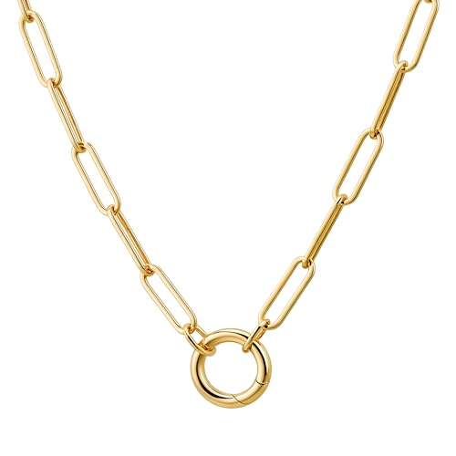 CAITLYNMINIMALIST 18K Gold Plated Clasp Rolo Charm Holder Necklace for Women Gift for Her