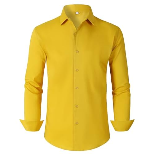 Mens Dress Shirts for Men Long Sleeve Wrinkle Free Button Down Shirt Formal Business Casual Shirts Small 00100_mustard Yellow