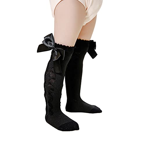 Knee High Socks with Bow for Baby Girls,Infants Toddlers Long Stockings Cable Knit Cotton Tube Socks 6 Months to 4 Years3