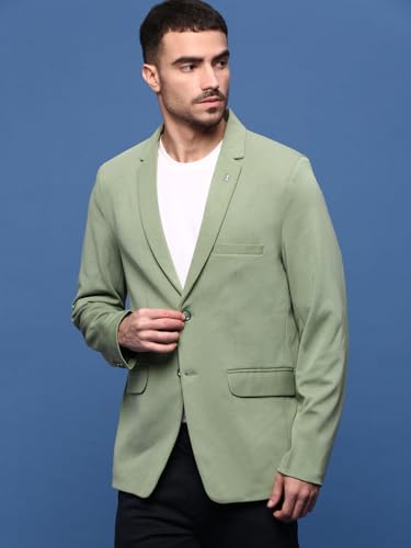 Image of SHOWOFFFF Men Solid Single Breasted Casual Blazer | Notched Lapel Full Sleeves Cotton Blazer for Mens | Slim Fit Regular Length Blazer for Men's