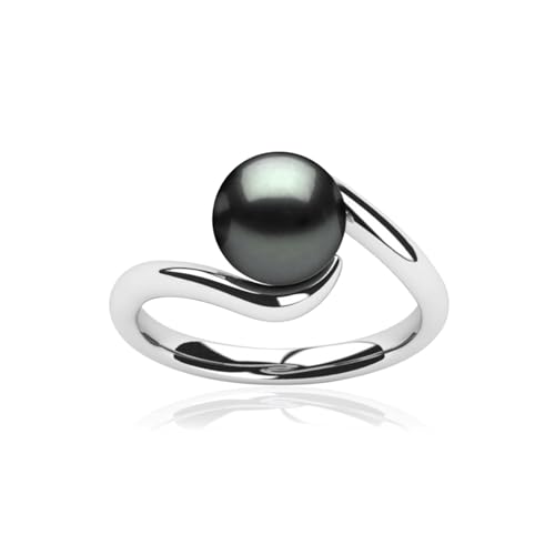 Tahitian Black Pearl Ring for Women 18 White Gold Plated Tessa Ring, AAA Quality Handpicked Nature 10mm Black Pearl, Size 5-9