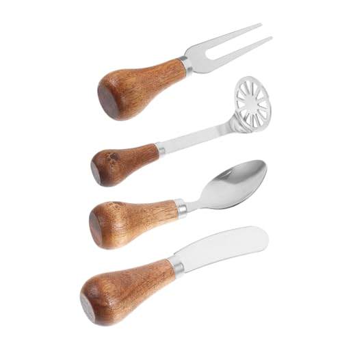 Healifty Cuchillos y Utensilios de Cocina Acero Inoxidable con Mango Madera Cortador y Espátula para Mantequilla Queso y Prensa Papas Doméstico