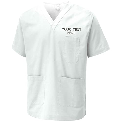 Personalised Embroidered Your Text Scrubs Tunic Health Care Hospital Medical Uniform Women Men Nurse Uniform Workwear Doctor Nurse Dress V Neck Line Regular Fit Top