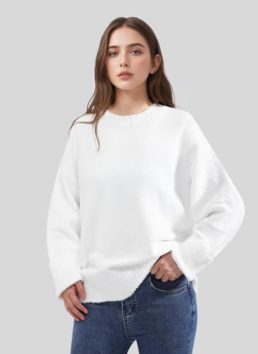 Image of Women's Oversized Crewneck Sweaters, Long Sleeve Fuzzy Knit Casual Chunky Warm Fall Pullover Sweaters Top Trendy Outfits