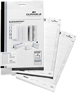 Durable BADGEMAKER Inserts 54 x 90 mm | Pack of 200 Inserts | Printable Name Badge Inserts | Create Professional Badges in Minutes, White