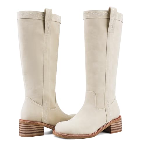 Image of UBWDU Women's Knee High Boots Chunky Block Heel Long Boots Square Toe Low Heel Boots for Women